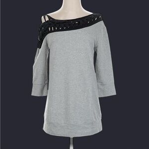 Ecote Light Gray Off-Shoulder Tunic with Black Braided Detail